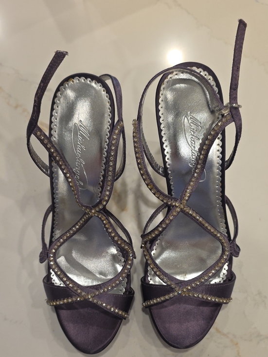 Michaelangelo Shoes - Women's Purple Lavendar Satin Strappy Evening Sandals with Rhinestone Trim